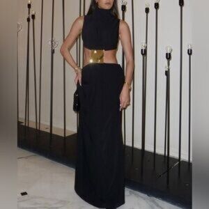 NEW Alexis Prague Maxi Dress Gown Black Noir Cut Out Vacation Event Party XSmall